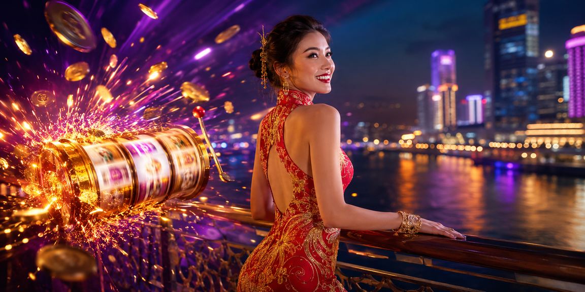 Màn hình slot game neon rực rỡ về đêm tại Sài Gòn